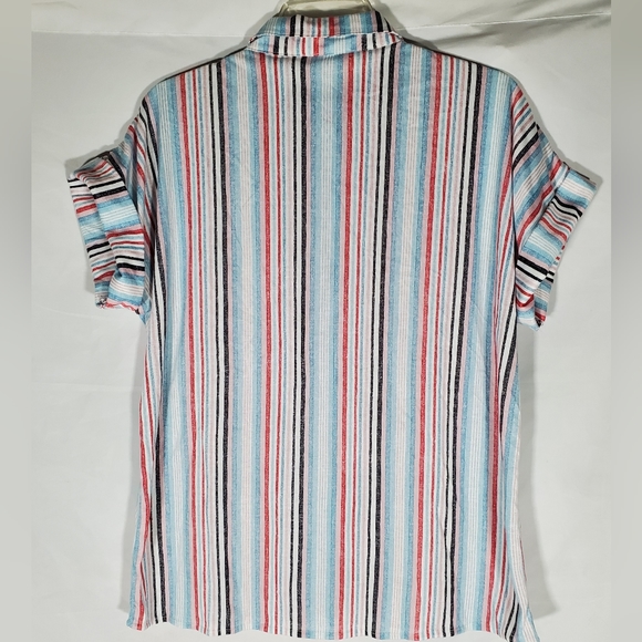 ANTHROPOLOGIE EDEN & OLIVIA STRIPED FLOWY OVERSIZED BLOUSE TOP CAP SLEEVES - Picture 4 of 5